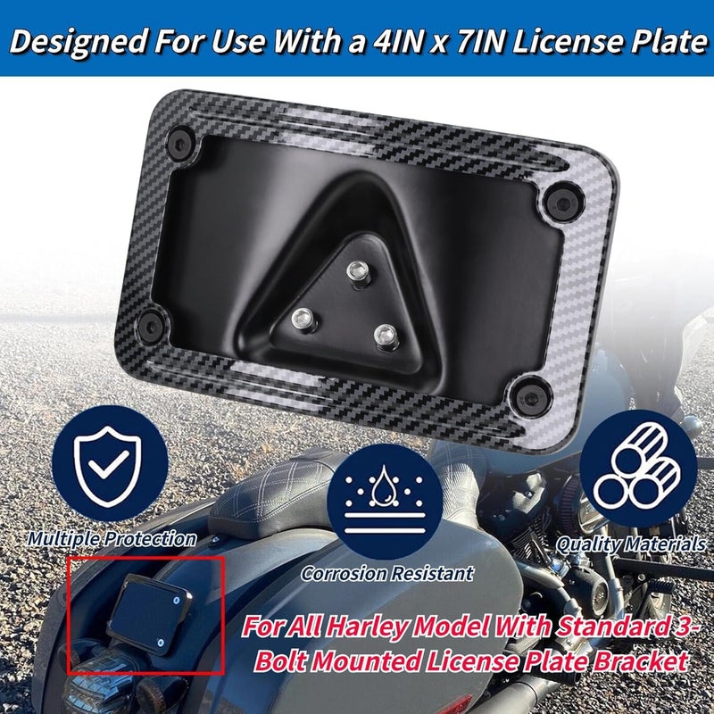 SoCiMa 3149 Upgrade Curved Laydown License Plate Mount with Frame Compatible with Harley Davidson 3 Hole Mount (Carbon Fiber) - Image 2